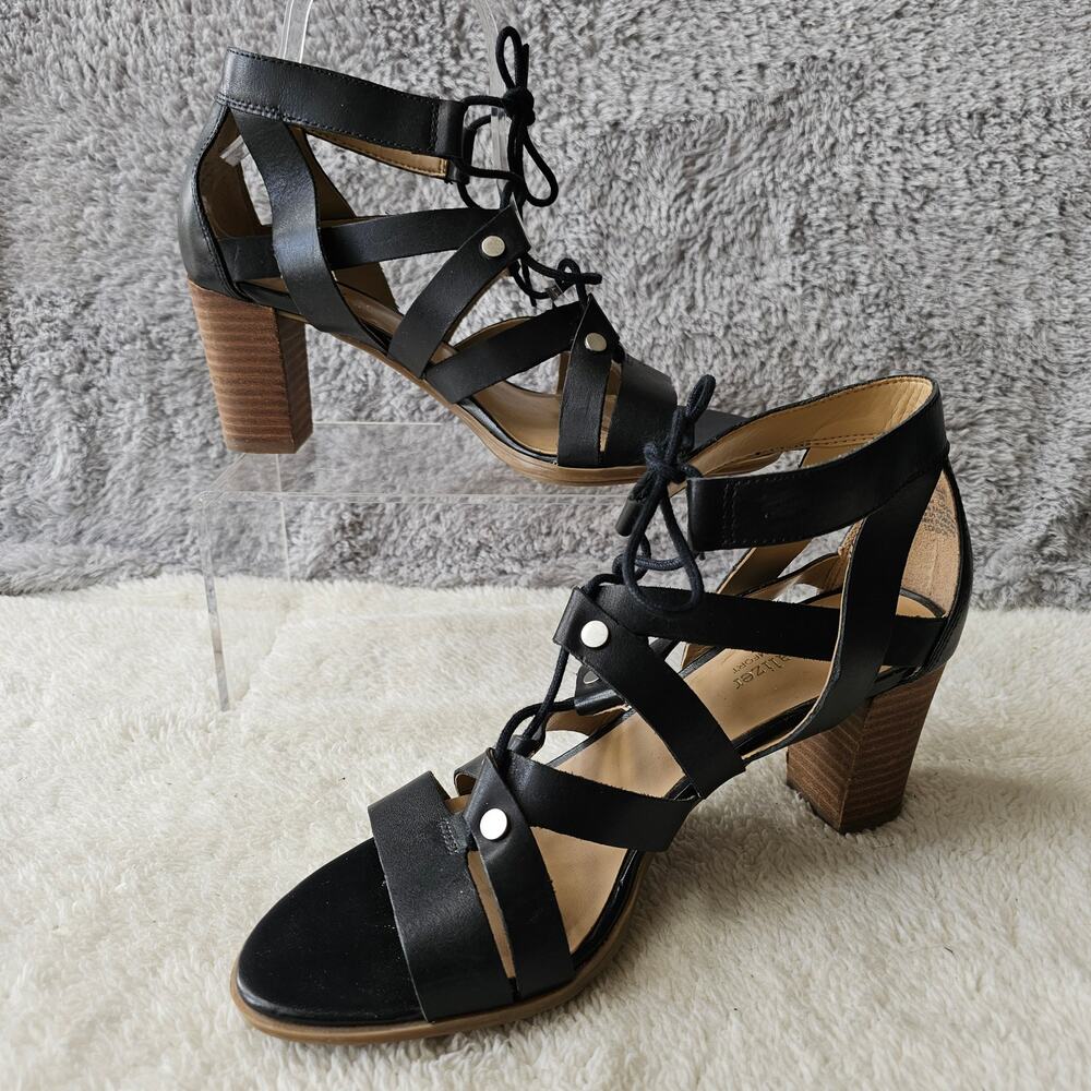 Naturalizer Women's London Leather Gladiator Heeled Sandals Size 8M Black Fairy‎